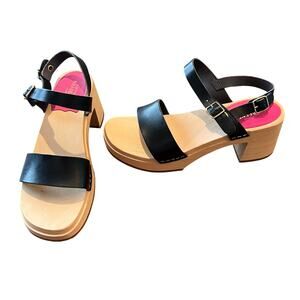NWOT Swedish Hasbeens Gittan Black Sandals Heels - SIZE 37 (7 / 7 1/2)